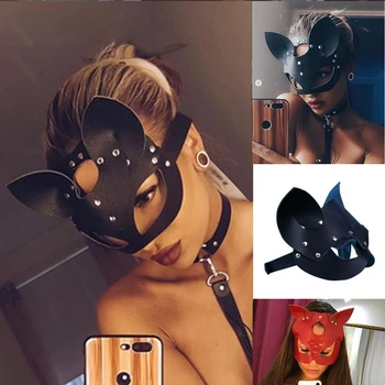 Cosplay Sexy Cat Mask Women Girl Party Costume PVC bondage maski dla dorosłych grać specjalne kocie uszy regulowany projekt bielizna maski