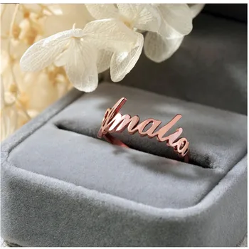 Custom Gepersonaliseerde Naam Goud Stapelbaar Ring Voor Vrouwen e Vrienden Bijoux Femme Wedding Band Rvs Naam Ring