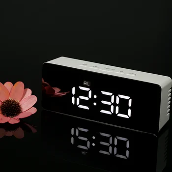 Cyfrowy wyświetlacz led planszowe cyfrowy zegar na biurko lustro zegar 12H/24H funkcja alarmu i drzemki termometr regulowana jasność