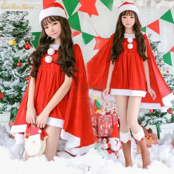Czerwony/czarny/zielony boże narodzenie kostium Kobiety w Santa Claus kostium dziewczyny Nowy rok garnitur, płaszcz, sukienka Świąteczne bielizna dla dorosłych