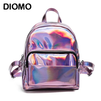 DIOMO mini plecak dla kobiet holograficzny torba hologram kobiet słodki, mały plecak dla dziewczyn tylna torba srebrny