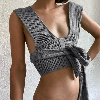DIY dzianiny Koszulki sexy bez rękawów stałe modne eleganckie krótkie topy Feminino Backless Hollow Vest 2021 Nowa odzież Damska
