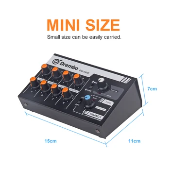 DM-208E mini mikser audio przenośny stereo, przełączane 4 i 8 kanałów mono mikrofon dj kontroler do karaoke party