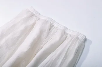 Damska Jedwabna maxi spódnica kremowa dwuwarstwowa plisowana długa spódnica lato plaża JN010-2