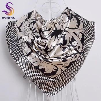 Damskie kwadratowe chusty z nadrukiem nowa moda unisex akcesoria odzież kobiety czarny biały punktowy jedwabny szalik 90*90 cm szaliki okłady