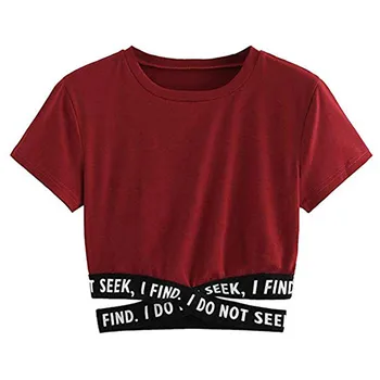 Damskie t-shirty Odzież Lady Fashion Soild Latter Cross Bandage Blouse Sexy Tops Fashion T-Shirt crop top koszulka damska