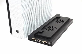 Dla konsoli Xbox One S pionowa podstawka z wentylatorem chłodzącym, uchwyt wsparcia łóżeczka chłodnica do przechowywania konsoli Xbox One S uchwyt 3 porty USB