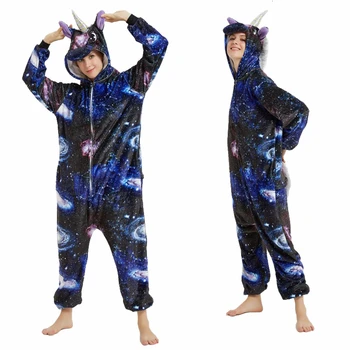 Dorośli zimowe piżamy zwierząt Jednorożec dinozaur Panda Husky kot cosplay piżamy z kapturem фланелевый ciepły kombinezon кигуруми dla kobiet mężczyzn