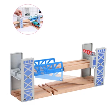 Drewniane tory kolejowe zabawki zestaw drewniany dwupiętrowy most drewniane akcesoria estakada model zabawki dla dzieci, prezenty dla dzieci