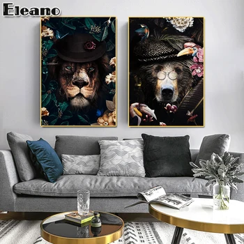Druk kwiat tygrys słoń, lew plakaty streszczenie pop-art HD obraz zwierząt Nordic estetyczny Wystrój pokoju płótno Malarstwo