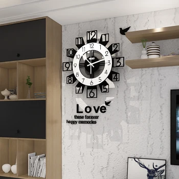Duża Geometria Dwuwarstwowe Ciche Zegar Ścienny Nowoczesny Design Kwarcowy Zegar Wiszący Home Decor Biały Zegar Ścienny Z Naklejkami Ściennymi