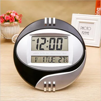 Duże LCD-Cyfrowe Zegary Ścienne Snooze Elektroniczne Budziki 24 / 12 Godzin Wyświetlacz Kalendarz Temperatura Led Mute Desktop Smart