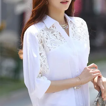 Duży rozmiar 3XL letnie damskie białe bluzki damskie, bluzka damska 2020 Wiosna casual Stójką koszule damskie bluzki Hots T82803A