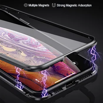 Dwustronna magnetyczna pokrywa z hartowanego szkła dla iPhone 11 Pro Max 6 6s 7 8 Plus 11 Pro X XR XS Max 11 pokrywka obiektywu kamery