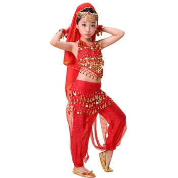Dzieci Taniec Brzucha Strój Dziewczyny Cekinów Scenie Przedstawienie Indyjski Wschodnia Ubrania Dla Dzieci Bollywood Taniec Dekolt+Spodnie