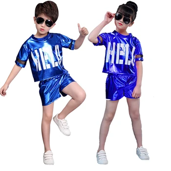 Dzieci dzień hip - hop jazz taneczne stroje szkoła scenie przedstawienie dla Dzieci sukienki dla dziewczynek błyszczące ubrania top spodnie zestaw