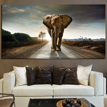 Dzika Afryka słoń zwierzę krajobraz malarstwo, plakaty i wydruki na płótnie sztuka skandynawska nowoczesne malowanie ścian do salonu