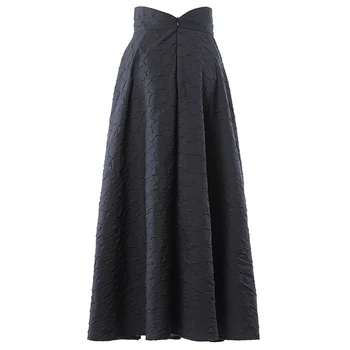 [EAM] Vintage Big Hem jacquard podaje Wzór Black Puffy High Waist Half-body Skirt Women Fashion Tide New Spring Autumn 2021 1DD3212