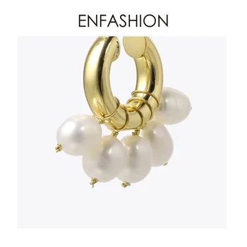 ENFASHION naturalne perły Hoop kolczyki dla kobiet złoty kolor ładny mały krąg obręcze kolczyki biżuteria Oorbellen E191117