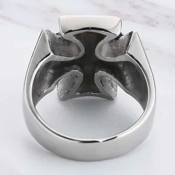 EdgLifU męskie punk-rock biżuteria nowe trzy czaszki krzyż Żelazny pierścień dla mężczyzn ze stali nierdzewnej srebrny czarny punk czaszka pierścień biżuteria
