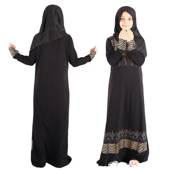 Eid Mubarak Czarne Dzieci Dziewczynki Abaya Turcja Hidżab Muzułmański Strój Kaftan Dubaj Kaftan Абаяс Ramadan Elbise Islamski Odzież