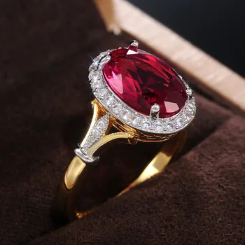 Elegancki duży owalny Czerwony kamień CZ dwukolorowe szlachetne pierścienie dla kobiet luksusowy prezent ślubny biżuteria Bague pierścionek zaręczynowy Anillos