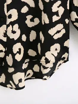 Elegancki płaszcz czarny beżowy leopard print średniej długości jedwabna koszula retro 2020 kobieta z długim rękawem OL bluzka satynowe topy bluzki