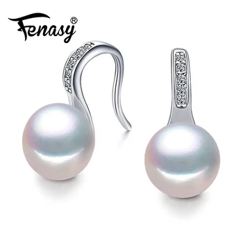 FENASY 925 srebro kolczyki pręta naturalne słodkowodne perły kolczyki dla kobiet klasyczny, prosty design kolczyki