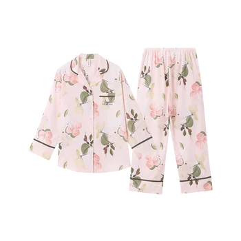 FENTENG jesień piżamy dla kobiet moda temperament kwiatowy print piżamy bielizna nocna kobiety zestaw domowy strój J98132752