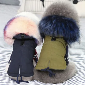 Fajny Kek zimowa odzież dla psów w luksusowym stylu kołnierz ze sztucznego futra płaszcz dla psów małych psów ciepła wodoodporna kurtka dla zwierząt domowych polarowa podszewka puppy kurtka