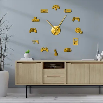 Fajny kontroler zegar ścienny duży chłopiec sypialnia kontroler wideo joysticki gracz tapety naklejki zegar DIY gry Wystrój pokoju