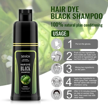Farba do włosów Kolor Czarny szampon pokrywa szary biały włosów dla kobiet, mężczyzn organiczne naturalne roślinne serum stały krem do włosów 250 ml