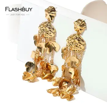Flashbuy Moda Metal Oświadczenie Kolczyki 2020 Złoty Kolor Geometryczne Długie Kwiatowe Kolczyki Dla Kobiet Kolczyk Kolczyki Biżuteria