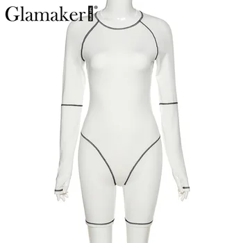 Glamaker biały z długim rękawem bodycon, seksowny kombinezon Kombinezon damski jesień zima meble ubrania czarny kombinezon Kombinezon 2020 nowy