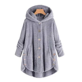 Gorąca zima plus rozmiar S-5XL kobiety guziki płaszcz futrzany ogon bluzy z kapturem luźny sweter oversize płaszcz ciepłą odzież do 2019 Mody