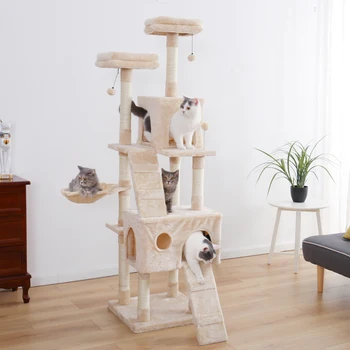 H176cm Pet Cat Tree House Mieszkanie zabawka Когтеточка dla kotów drzewo Wspinaczka drzewo kot drzewo wieży meble szybka wewnętrzna wysyłka