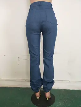 HAOOHU zimowe nanoszone Dołem z wysokim stanem jeansowe spodnie damskie jesienne retro spalony dżinsy Proste spodnie casual spodnie-dzwony