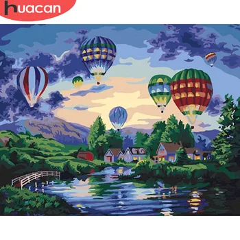 HUACAN DIY Oil Painting By Numbers City Landscape Kits Płótnie ręcznie malowane Gift Pictures Hot Air Balloon Scenery Home Decor