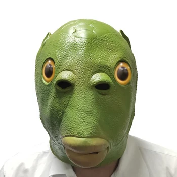 Halloween Zabawa Cosplay Kostium Maska Unisex Dorosłych Karnawał Party Zielona Ryba Głowa Maska Nakrycie Głowy