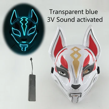 Halloween mask Light Prom Cosplay Fox Mask Japanese Mask Luminous LED Mask with 3V Sound activated Controller Glow Party Props