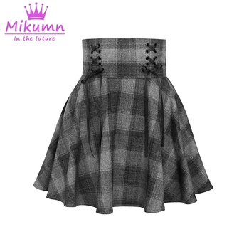 Harajuku szara w kratę spódnica mini Jesień Zima kobiety Wysokiej Talii plisowana gotyckie spódnice punk dziewczyna moda casual spódnice krótkie