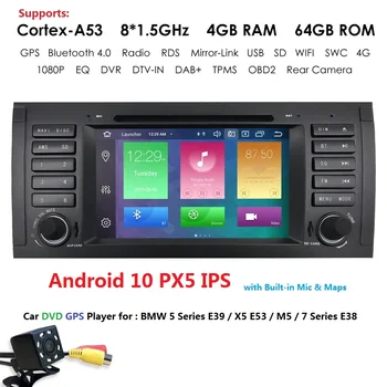 Hizpo Android 10 4G RAM 64G ROM Octa Core samochodowy odtwarzacz DVD mapa GPS Radio z RDS DVR rejestrator wifi BT do BMW E39 M5 X5 E53 DAB+ TPMS