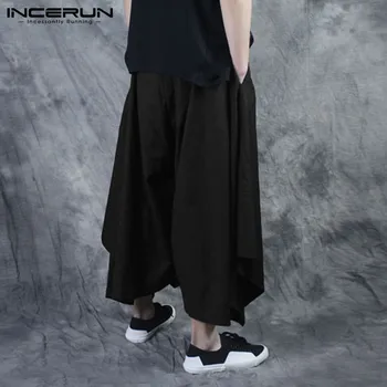 INCERUN moda mężczyźni spodnie elastyczny pas jednolity kolor biegacze luźne nieregularne spódnice spodnie meble odzież spodnie mężczyźni 2021 5XL