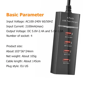 IPUMYNO EU US Plug 4-port USB ładowarka z podświetleniem led tenis adapter telefon szybkie ładowanie dla apple iPhone / iPad / Samsung Universal