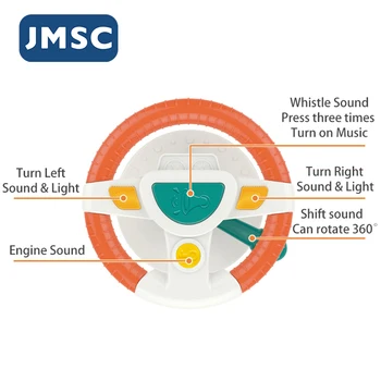 JMSC Baby Kids Eletric Simulation Steel Wheel Toy Driving Interactive Musical Educational Car Seat Back For Infant Boys Girls