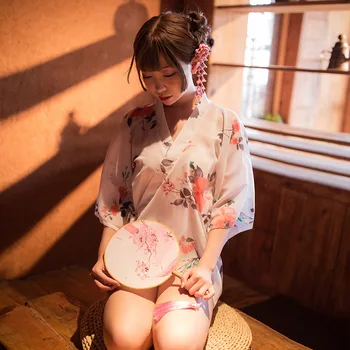 Japoński Gejsza Szlafrok Kwiat Tradycyjny Seksowny Krótki Nocny Szlafrok Sukienka Kimono Yukata Kobiety Temat Dorośli Fantazje Seksualne Garnitur