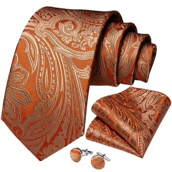Jedwab szerokość 8 cm pomarańczowy Paisley męski krawat zestaw chusteczkę spinki krawat pierścień mężczyźni biznes ślubny krawat dla mężczyzn Дибангу