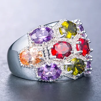 Jellystory moda kolorowe Topaz pierścień 925 srebro biżuteria geometryczny kształt kobiety pierścień ślub prezent sprzedaż Hurtowa pierścień