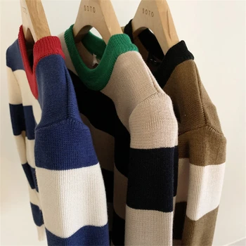 Jesień W Paski Colorblock O-Neck Temperament Krótki Sweter Dla Eleganckich Kobiet Z Dzianiny Swetry Dla Kobiet 2020 Jesień