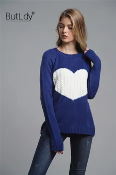 Jesień Zima Drutach Sweter Kobiety Kochają Serce Patchwork Sweter Z Długim Rękawem Casual Sweter Moda 2018 Swetry Damskie Topy